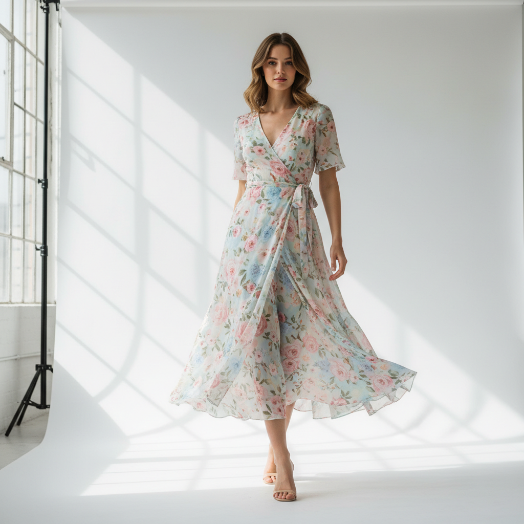Floral Wrap Midi Dress