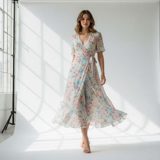Floral Wrap Midi Dress