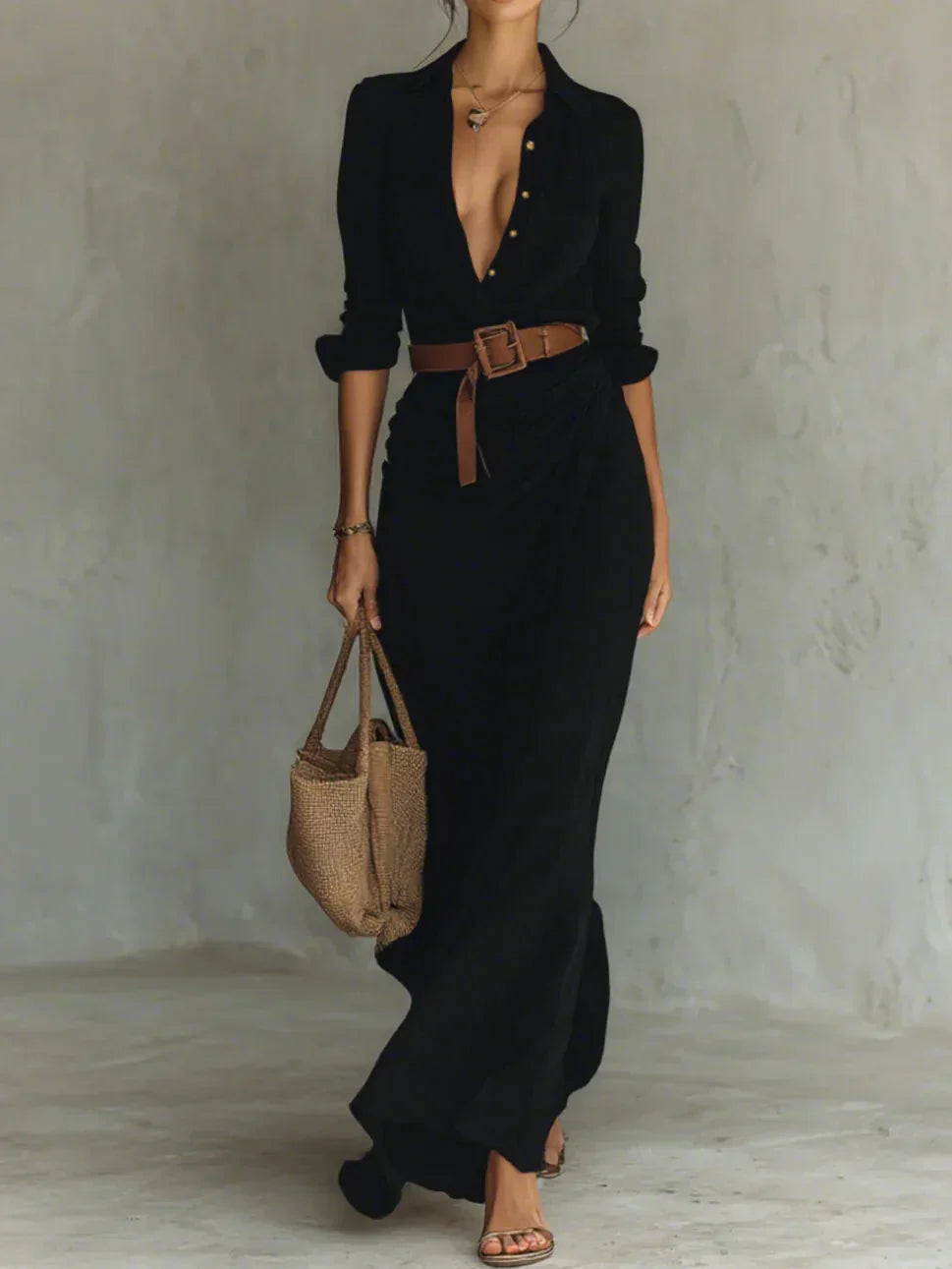 Long Sleeve Maxi Dress | Shirt Dresses for Women - Belted Shirt Dress
