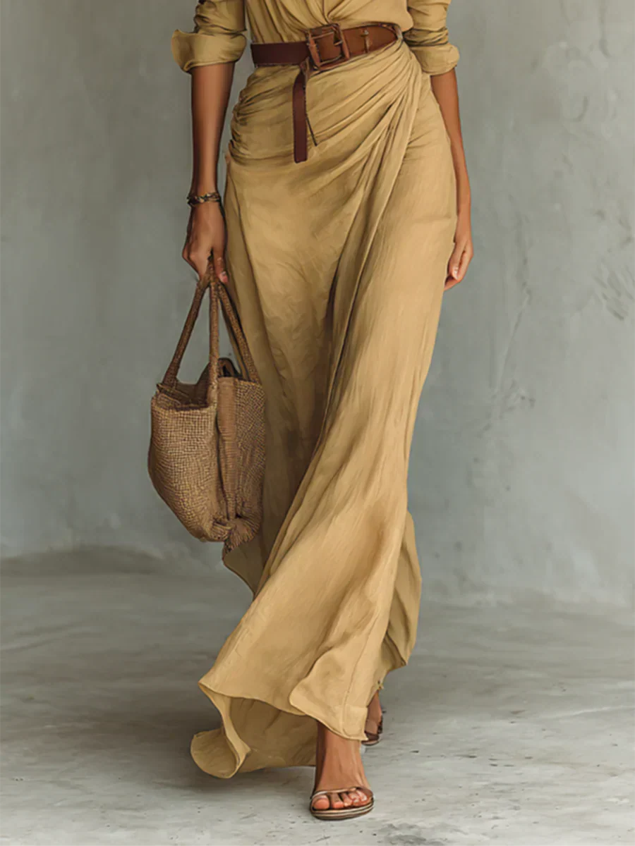 Long Sleeve Maxi Dress | Shirt Dresses for Women - Belted Shirt Dress
