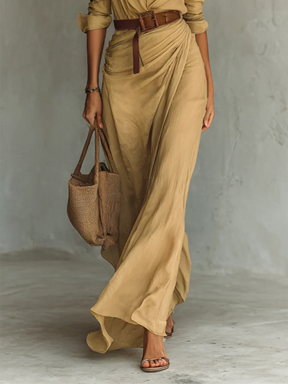 Long Sleeve Maxi Dress | Shirt Dresses for Women - Belted Shirt Dress