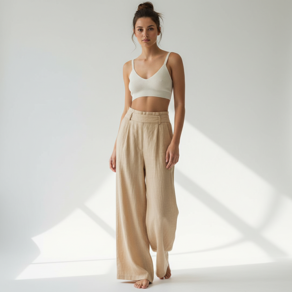 Linen Blend Wide-Leg Trousers