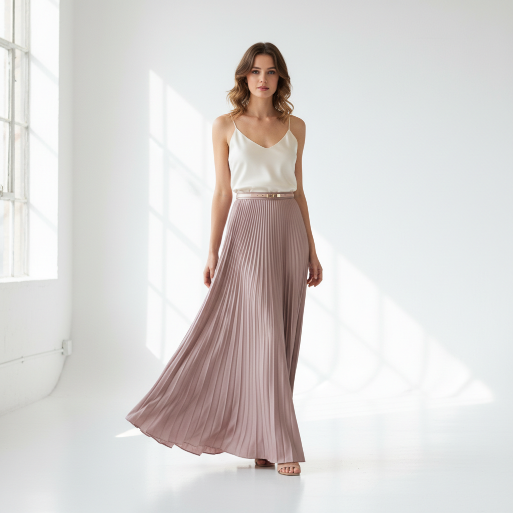 Pleated Satin Maxi Skirt