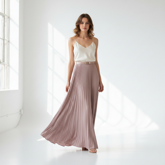 Pleated Satin Maxi Skirt