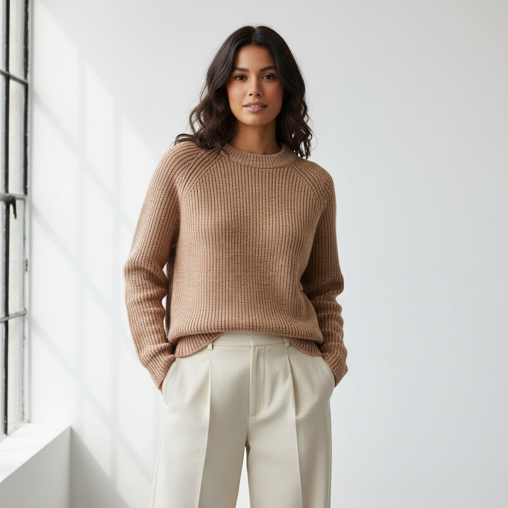 Ribbed Knit Crew Neck Sweater