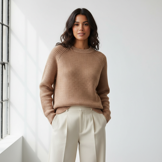 Ribbed Knit Crew Neck Sweater