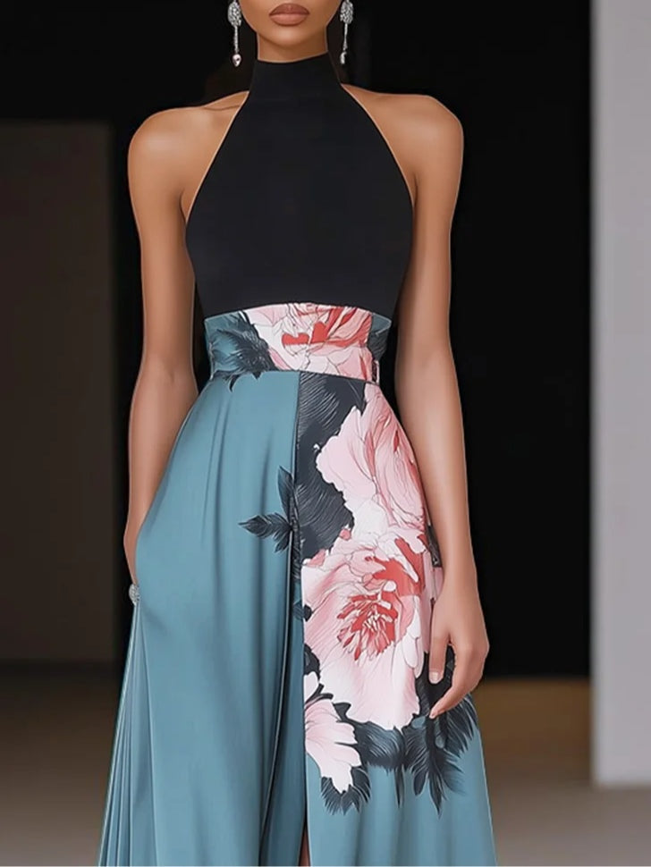 Floral Maxi Dress | Halterneck Dress - Maxi Dresses for Women